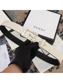 Gucci Leather Belt with Square G Buckle 550106 34MM White 2019