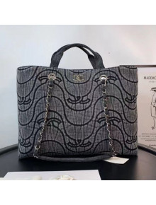 Chanel  Washed Denim CC Wave Shopping Bag Black 2021