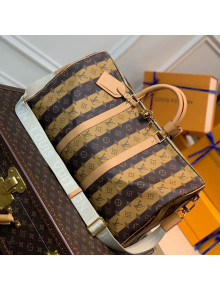 Louis Vuitton Keepall Bandoulière 50 Bag in Monogram Striped Canvas M40567 Brown 2021