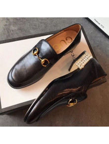 Gucci Horsebit Leather Loafer with Crystals Heel 523097 Black 2019