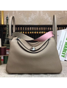Hermes Lindy 26cm/30cm in Togo Leather with Silver Hardware Light Grey/Pink (Half Handmade)