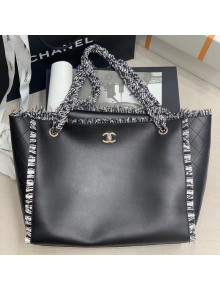 Chanel Leather Tweed Charm Shopping bag Black 2021