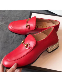 Gucci Horsebit Leather Loafer with Crystals Heel 523097 Red 2019