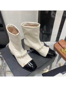 Chanel Pearl Charm Calfskin Short Boots White 2021