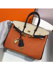 Hermes Tri-color Togo Leather Birkin 25 Bag Orange/Off-white/Black (Gole-tone Hardware)