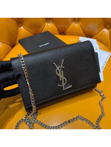 Saint Laurent Kate Small Bag in Grained Leather 469390 Black/Silver 2019