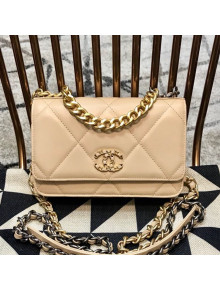 Chanel 19 Quilted Goatskin Wallet on Chain WOC AP0957 Nude 2019