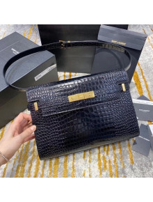 Saint Laurent Manhattan Shoulder Bag in Crocodile Embossed Shiny Leather 579271 Black/Gold 2020