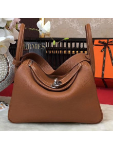 Hermes Lindy 26cm/30cm in Togo Leather with Silver Hardware Brown (Half Handmade)