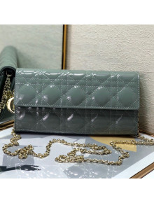 Dior Lady Dior Long Wallet on Chain WOC in Grey Stone Patent Cannage Calfskin 2020