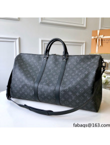 Louis Vuitton Keepall Bandouliere 55 Travel Bag in Black Monogram Canvas M40605 2021