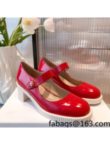 Dior D-Doll Shiny Calfskin Mary Jane Pumps Red 2021