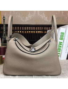 Hermes Lindy 26cm/30cm in Togo Leather with Silver Hardware Light Grey Leather (Half Handmade)