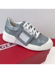 Roger Vivier Viv' Skate Calfskin Buckle Sneakers Light Grey 2019