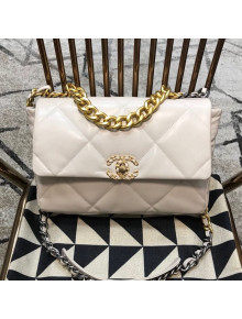 Chanel 19 Large Quilted Goatskin Flap Bag AS1161 White 2019