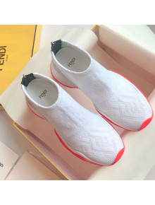 Fendi FFluid Knit Jacquard Zip Sneakers White 2019