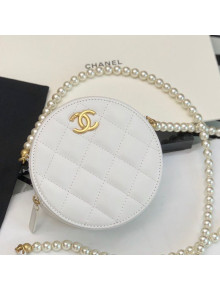 Chanel Calfskin Round Clutch Bag with Chain AP2191 White 2021