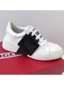 Roger Vivier Viv' Skate Calfskin Buckle Sneakers White/Black 2019