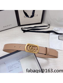 Gucci Leather Belt 3cm with Framed GG Buckle Beige 2021 89