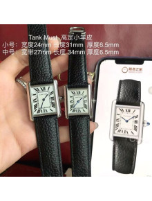 Cartier Tank Must Watch With Black Leather Strap 2021