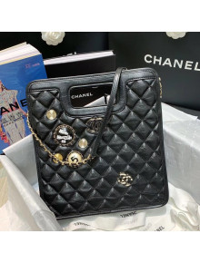 Chanel Aged Calfskin Small Shopping Bag With Charm AS1431 Black 2020