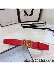 Gucci Leather Belt 3cm with Framed GG Buckle Red 2021 94