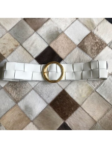 Bottega Veneta Woven Lambskin Belt 60mm with Circle Buckle White 2019