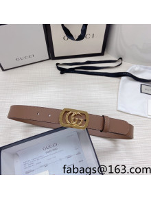 Gucci Leather Belt 3cm with Framed GG Buckle Dark Beige 2021 95