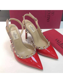 Valentino Rockstud Patent Leather Slingback High-Heel Pump Red 2019