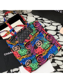 Chanel Graffiti Printed Fabric Foldable Shopping Bag with Chain AP2095 Black/Multicolor 2021