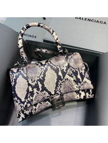Balenciaga Hourglass Small Top Handle Bag in Snakeskin Embossed Leather Grey 2020