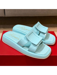 Roger Vivier Leather Flat Vivier Slide Sandals Blue 2021