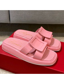 Roger Vivier Leather Flat Vivier Slide Sandals Pink 2021