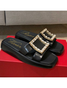 Roger Vivier Leather Flat Vivier Slide Sandals Black 2021