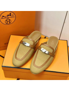 Hermes Oz Mule in Denim Canvas and Calfskin with Iconic Kelly Buckle Brown 05 2022(Handmade)