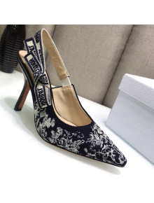 Dior J'Adior Slingback Pumps 9.5cm in Deep Blue Toile de Jouy Reverse Embroidered Cotton 2021