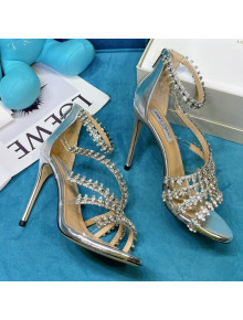 Jimmy Choo Crystal Calfskin Strap Sandals 10cm Silver 2021