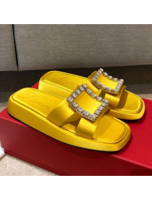 Roger Vivier Silk Flat Vivier Slide Sandals Yellow 2021