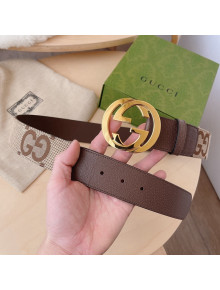 Gucci Maxi GG Canvas and Leather Belt 4cm with Interlocking G Buckle Beige/Brown/Shiny Gold 2021