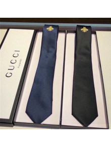 Gucci Silk Tie with Gold Bee Embroidery Dark Blue/Black 2021
