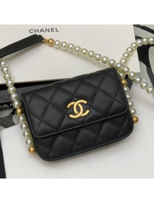 Chanel Calfskin Mini Wallet on Chain WOC with Pearl Chain Black 2021