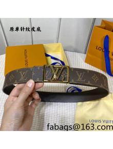 Louis Vuitton Monogram Canvas Belt 4cm with Framed LV Buckle Brown Leather /Shiny Gold 2021 07