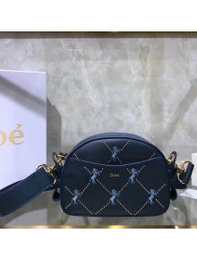 Chloe Mini Signature Bag In Smooth Calfskin With Embroidered Horses & Studs Blue 2019