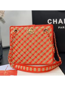 Chanel Raffia Drawstring Bucket Bag AS2421 Red 2021
