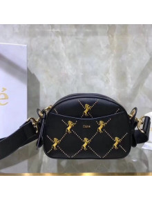 Chloe Mini Signature Bag In Smooth Calfskin With Embroidered Horses & Studs Black 2019