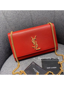 Saint Laurent Medium Kate Chain Crossbody Bag in Grained Leather 470428 Red 2019