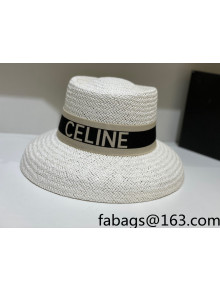 Celine Staw Bucket Hat with Logo Band White 2021