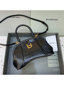 Balenciaga Editor Small Bag in Supple Crocodile Embossed Calfskin Black/Silver 2022