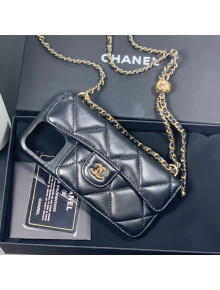 Chanel Lambskin Classic Case for iPhone XII Pro Max with Chain AP2082 Black 2021