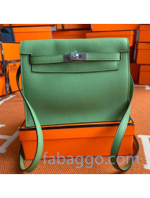 Hermes Kelly Danse Backpack in Evercolor Leather Green/Silver 2020